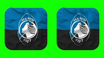 Atalanta Bergamasca Calcio Football Club Flag in Squire Shape Isolated with Plain and Bump Texture, 3D Rendering, Green Screen, Alpha Matte video