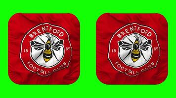 brentford calcio club bandiera nel scudiero forma isolato con pianura e urto struttura, 3d rendering, verde schermo, alfa Opaco video