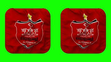 persepolis Football club drapeau dans écuyer forme isolé avec plaine et bosse texture, 3d le rendu, vert filtrer, alpha mat video