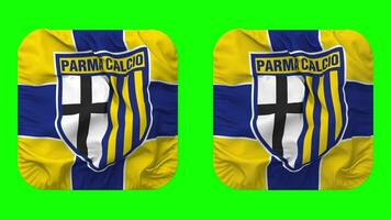 Parma Calcio 1913 Flag in Squire Shape Isolated with Plain and Bump Texture, 3D Rendering, Green Screen, Alpha Matte video