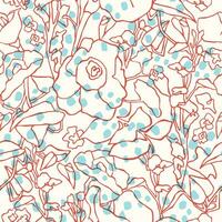 Vector flower line art with polka dots illustration seamless repeat pattern