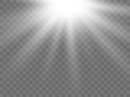 Sunlight on a background. Isolated white rays of light. Vector illustration