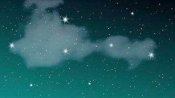 Night sky with clouds and many stars. Abstract nature background with stardust in deep universe. Vector illustration.