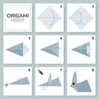 Conejo origami esquema tutorial Moviente modelo. origami para niños. paso por paso cómo a hacer un linda origami conejito. vector ilustración.