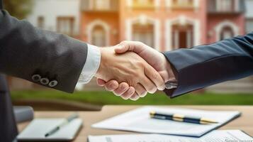 The Symbolic Handshake that Seals Real Estate Deals. Generative AI photo