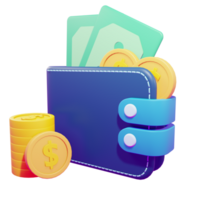 3d rendering of wallet and money with transparent background png