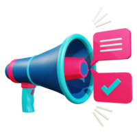 megaphone and right message object in isolated 3d rendering with transparent background png