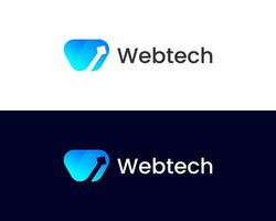 Letter w with tech and technology modern web logo design template vector