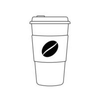 Paper Coffee Cup with Lid Outline Icon Illustration on White Background vector