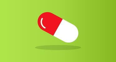 Red medical capsule with green gradient background. Vector. vector