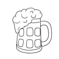 Mug of beer with foam. Glass mug with drink. Vector outline doodle sketch isolated on white background.