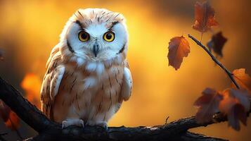 Owl in the autumn park or forest. Abstract wildlife background. Generative AI photo