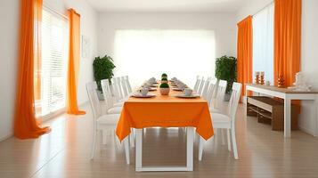 Comfortable White Chairs Adorn Long Table in Orange Splendor photo