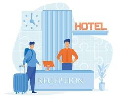 Hotel service concept. receptionist provide information to people, flat vector modern illustration