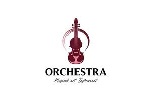 Orchestra violin music logo silhouette, vector music art illustration design