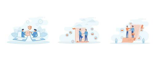 Solar panel installation concept, Installing solar modules. Scene with professional team and panels, set flat vector modern illustration