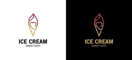 Gelato ice cream logo design with creative love line art style vector