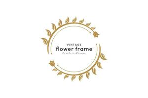 Minimalist luxury circle floral frame vector logo for business design badges, labels, logos and branding