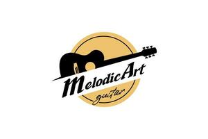 Acoustic guitar logo design template with silhouette, guitar music logo art vector