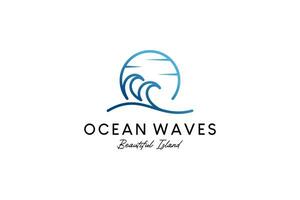 Ocean wave illustration symbol vector logo design with creative line art