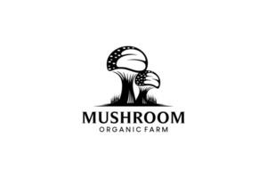 mushroom farm logo silhouette illustration, champignon mushroom logo design vector