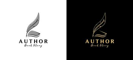 Vector illustration of quill pen and classic book with creative concept for writer logo design