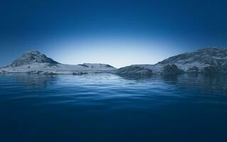 lago y nieve montañas, 3d representación. foto