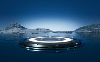 Futuristic stage and water surface, 3d rendering. photo