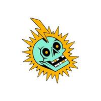 Vector illustration of skull head cartoon character in lightning struck style for stickers, icons, logos, tattoos and advertising