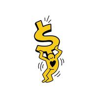 Vector illustration of a cartoon character of a person shouldering a dollar for stickers, icons, logos, tattoos and advertisements