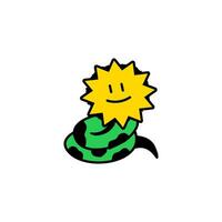 Vector illustration of snake cartoon character with sun head for stickers, icons, logos, tattoos and advertising