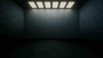 oscuro ladrillo habitación con parte superior luz, 3d representación. video