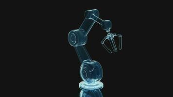 holográfico imagem do mecânico braço, ciclo rotação, 3d Renderização. video