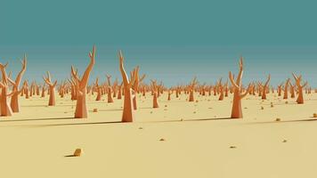 Loop animation of passing cartoon dry trees, 3d rendering. video