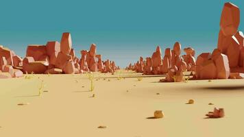 lazo animación de paso mediante rocas con arena desierto, 3d representación. video