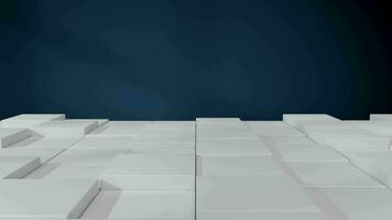 blanc vague flottant cubique sol avec bleu mur arrière-plan, 3d le rendu. video