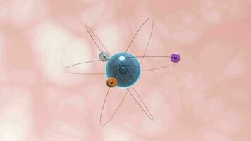 beweging van atoom bollen met roze biologisch achtergrond, 3d weergave. video