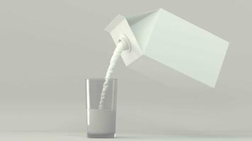 Milk pouring down from the paper box, 3d rendering. video