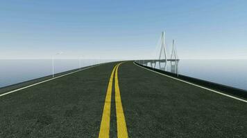 Fast driving forward on the long curve bridge, 3d rendering. video