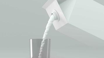 Milk pouring down from the paper box, 3d rendering. video