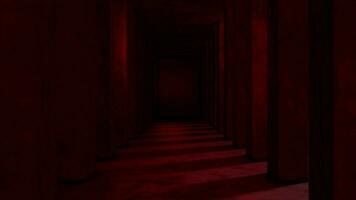 Go through in the red dark tunnel, 3d rendering video