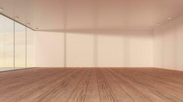 Light changes in the empty room with wooden floor, 3d rendering. video