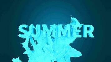 The pouring down blue liquid, font animation of summer, 3d rendering. video