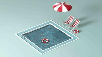 el dibujos animados vida boya flotante en el nadando piscina, 3d representación. video