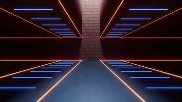 Dark brick room with neon lines, 3d rendering. video