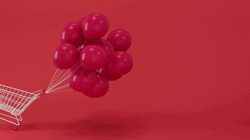 Shopping cart and balloon, 3d rendering. video