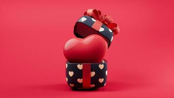 lus animatie van geschenk doos en liefde hart, 3d weergave. video