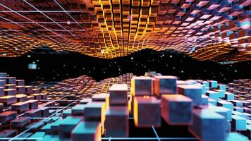 Cubic cyberpunk space, conceptual geometry background, 3d rendering. video