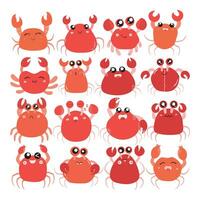 Cute and Funny Crab Cartoon Character Isolated In White Background. Funny Crab Illustration, Cute Red Crab. vector