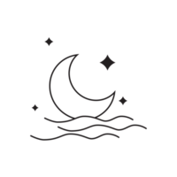 Moon and star with wave boho element png